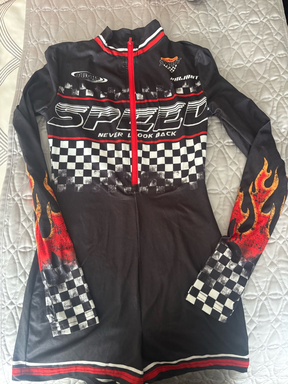 Halloween Costume  - Racing Zip-Front hot shorts  - Black with Red & Flame Detai
